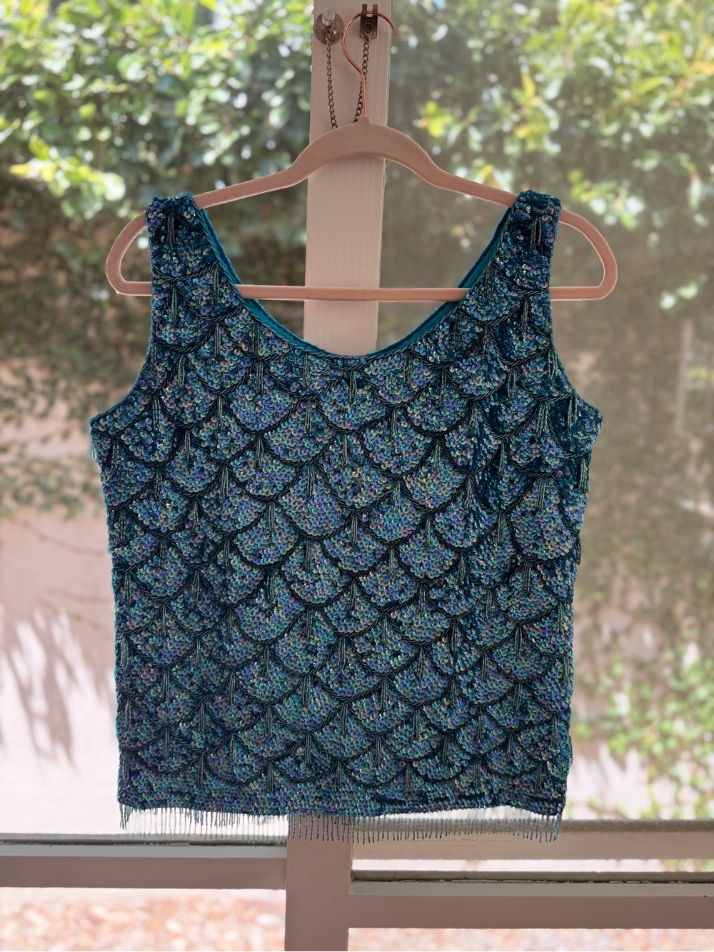 Vintage 50s 60s Fully Sequined & Beaded Wool Top